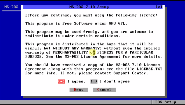 Система ms-dos 7.10 GNU GPL соглашение.