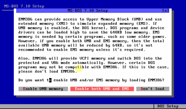 Загрузочный диск ms-dos EMM386.