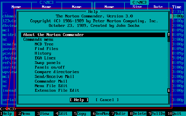 В Norton Commander 3 .0 была прекрасно реализована помощь.